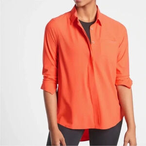 NWT ATHLETA Urbanite Orange UPF 50 Buttondown Top